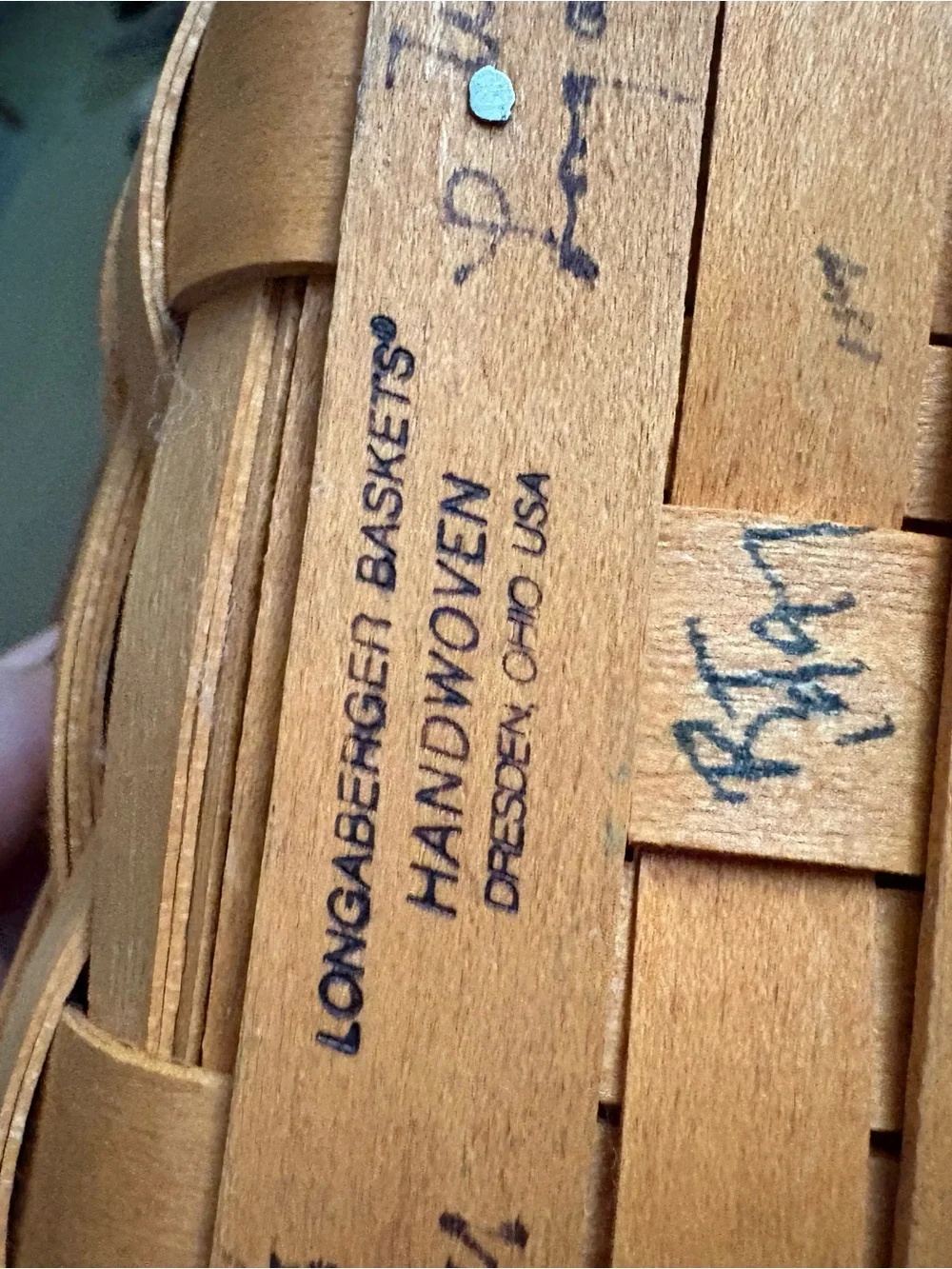 Longaberger Natural Tan Woven Accent Basket with Branded Plaque